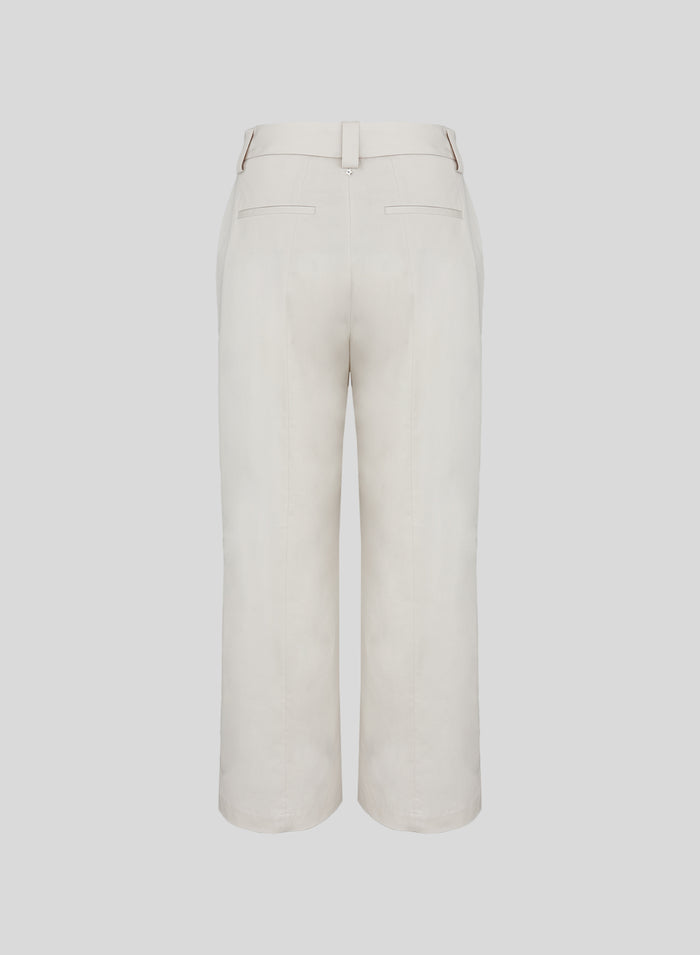 STRETCH COTTON POPLIN WIDE LEG PANTS