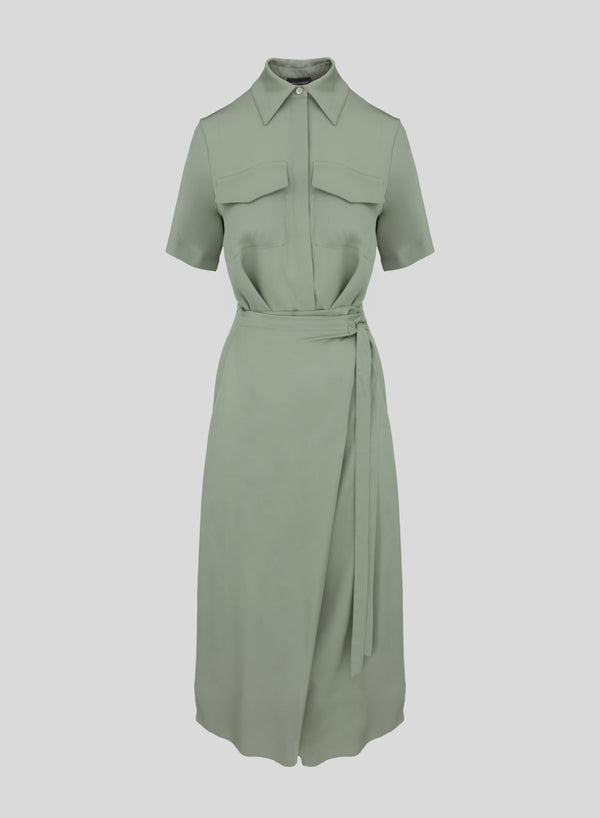 SILK BLEND TWILL CHEMISIER WRAP DRESS