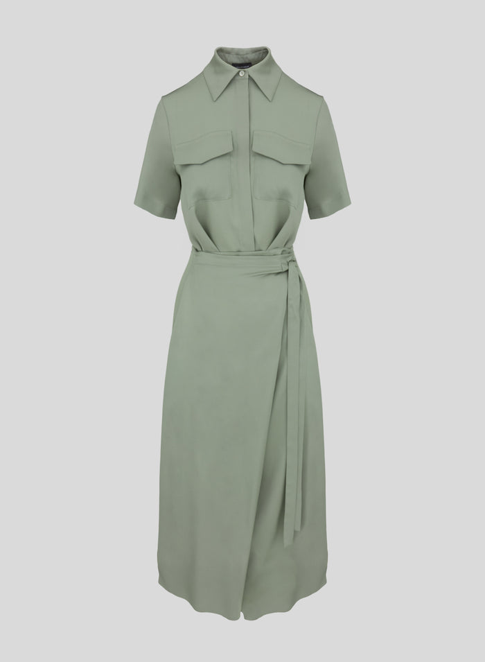SILK BLEND TWILL CHEMISIER WRAP DRESS
