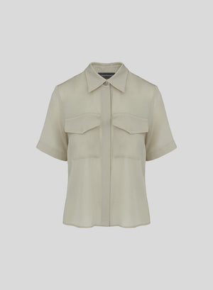 CAMICIA CROPPED IN TWILL DI MISTO SETA