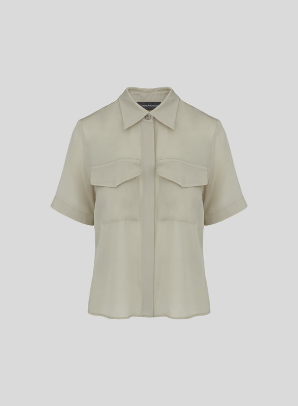 SILK BLEND TWILL CROPPED SHIRT