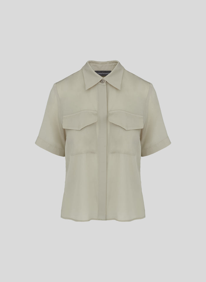 CAMICIA CROPPED IN TWILL DI MISTO SETA