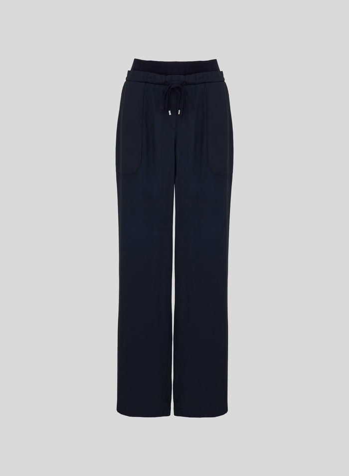 SILK BLEND TWILL WIDE-LEG PANTS