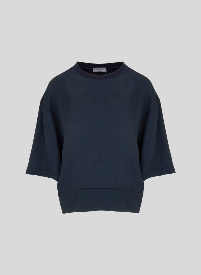 COTTON AND SILK BLEND TWILL OVERSIZE T-SHIRT