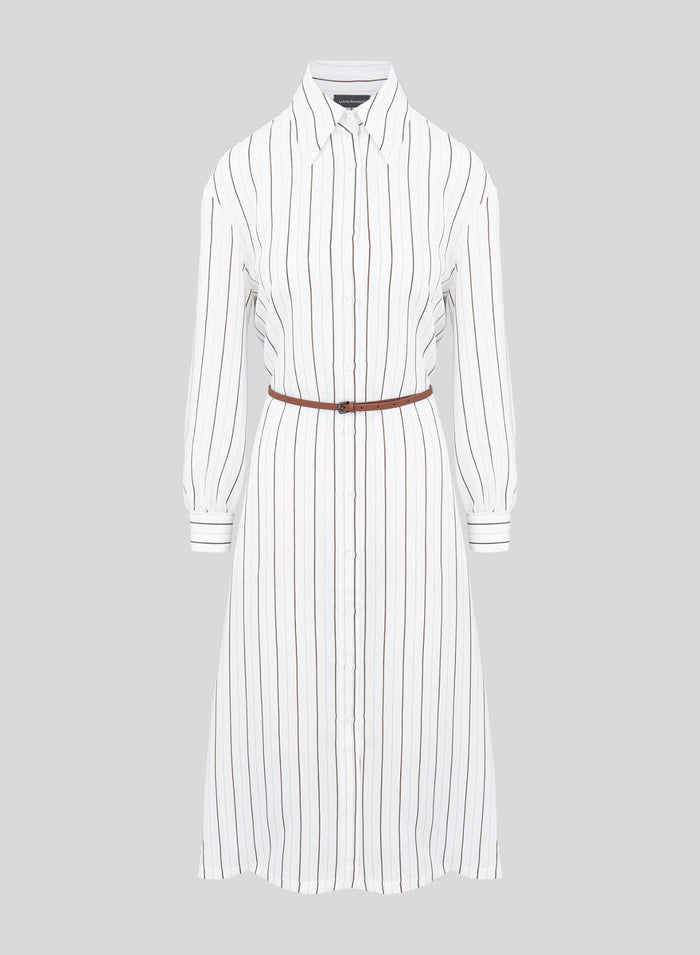 VISCOSE AND SILK BLEND STRIPED CHEMISIER DRESS