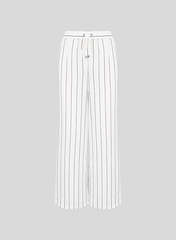 PANTALONI A GAMBA LARGA A RIGHE IN MISTO VISCOSA E SETA