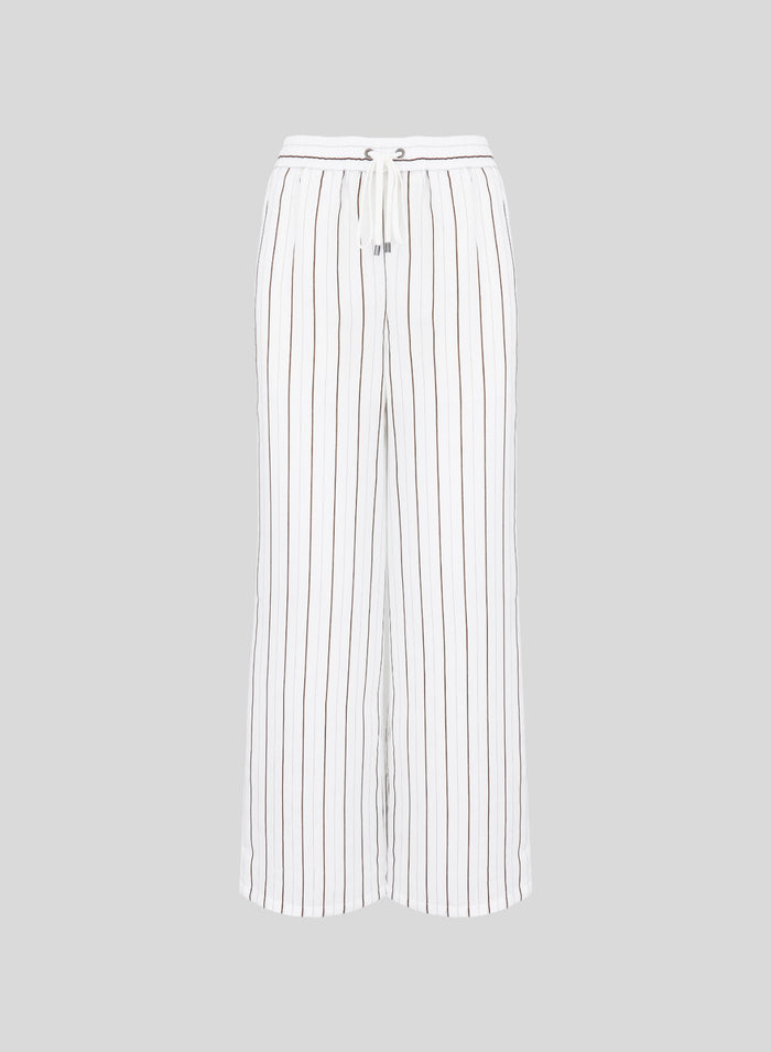 VISCOSE AND SILK BLEND STRIPED WIDE-LEG PANTS