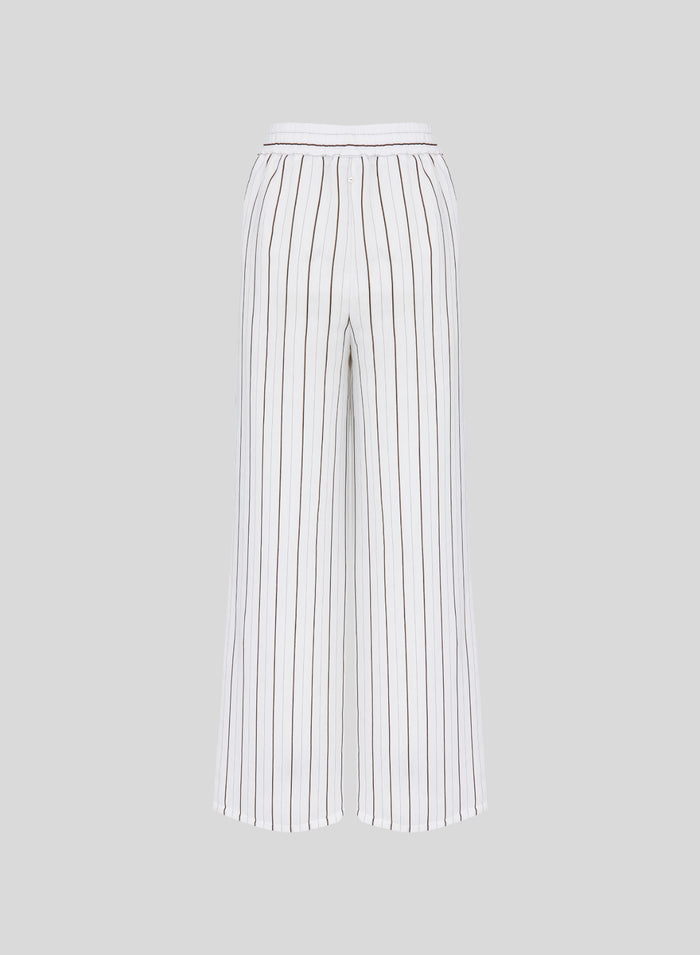 VISCOSE AND SILK BLEND STRIPED WIDE-LEG PANTS