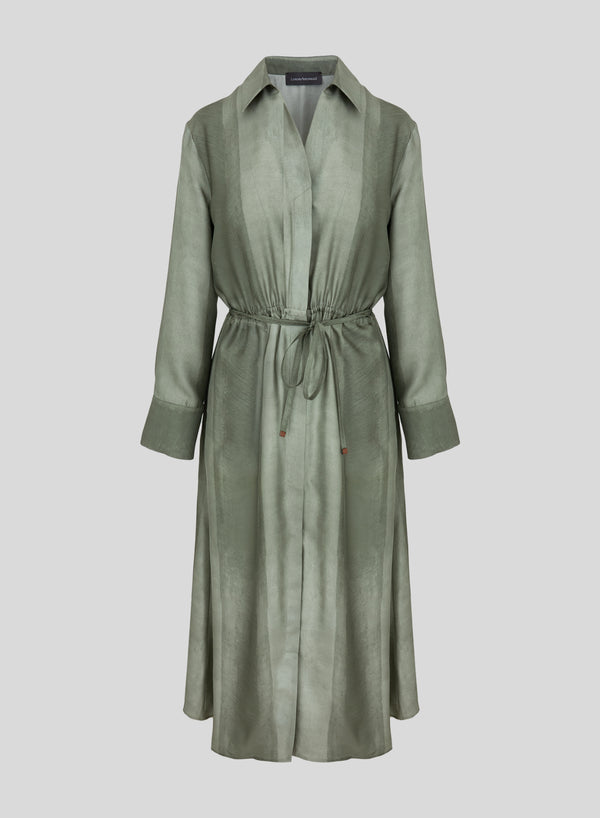 SILK TWILL PRINTED MIDI CHEMISIER DRESS