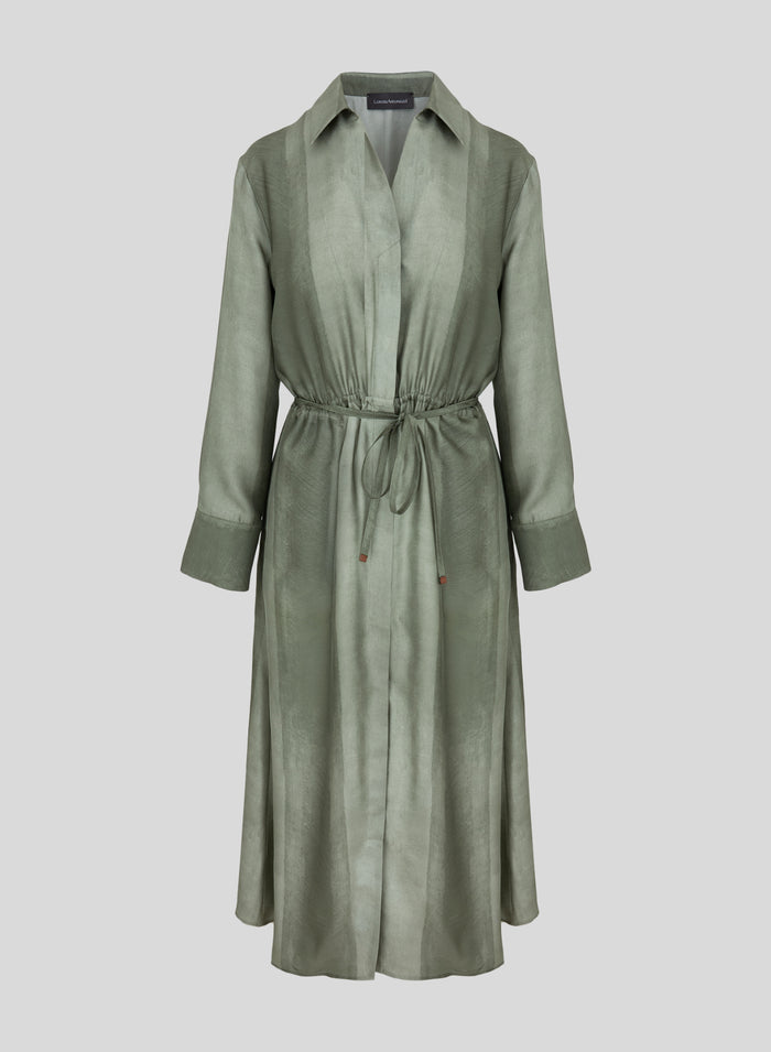 SILK TWILL PRINTED MIDI CHEMISIER DRESS