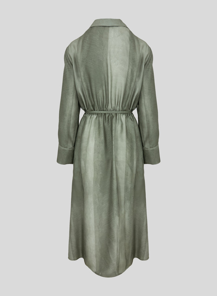 SILK TWILL PRINTED MIDI CHEMISIER DRESS
