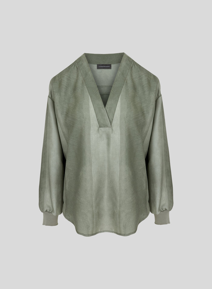 SILK BLEND TWILL PRINTED BLOUSE