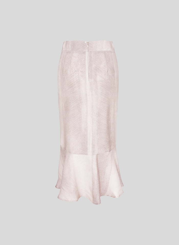 PRINTED SILK TWILL MIDI SKIRT