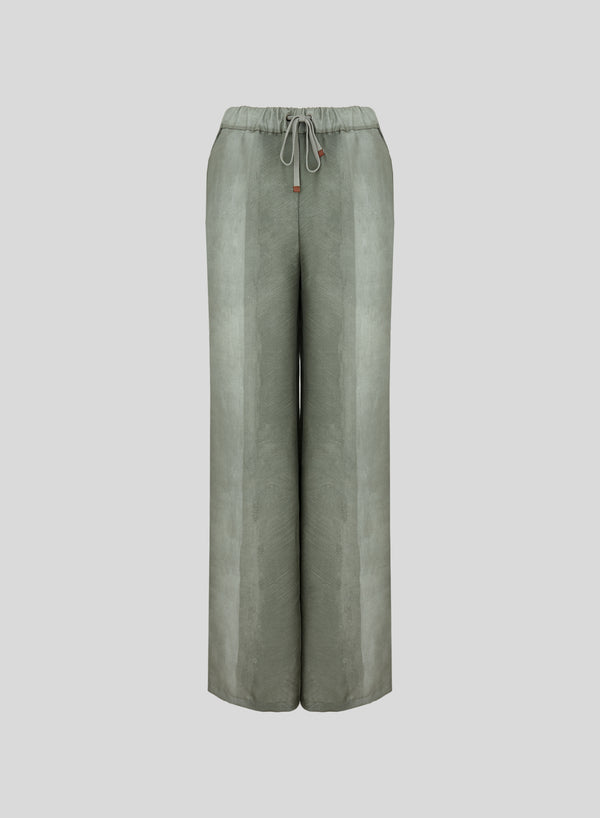 SILK AND COTTON BLEND TWILL PRINTED PANTS