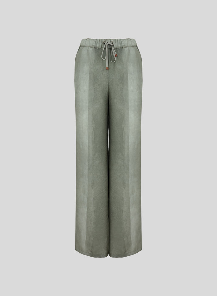 SILK AND COTTON BLEND TWILL PRINTED PANTS