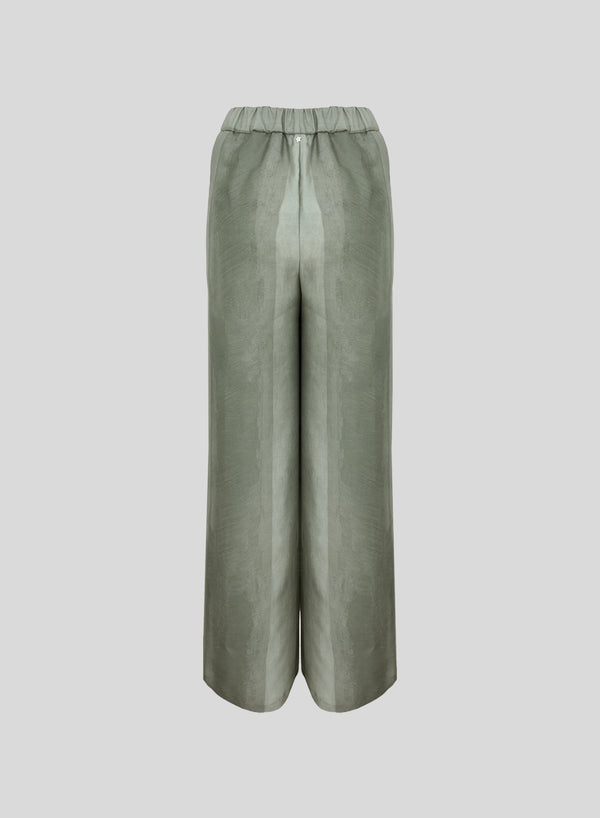 SILK AND COTTON BLEND TWILL PRINTED PANTS