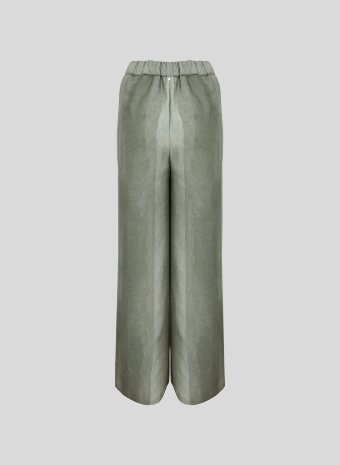 SILK AND COTTON BLEND TWILL PRINTED PANTS