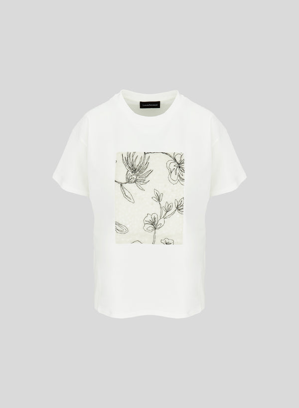 T-SHIRT IN COTONE CON DISEGNO RICAMATO CON PAILLETTES