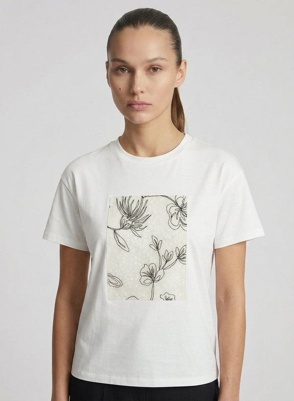 T-SHIRT IN COTONE CON DISEGNO RICAMATO CON PAILLETTES