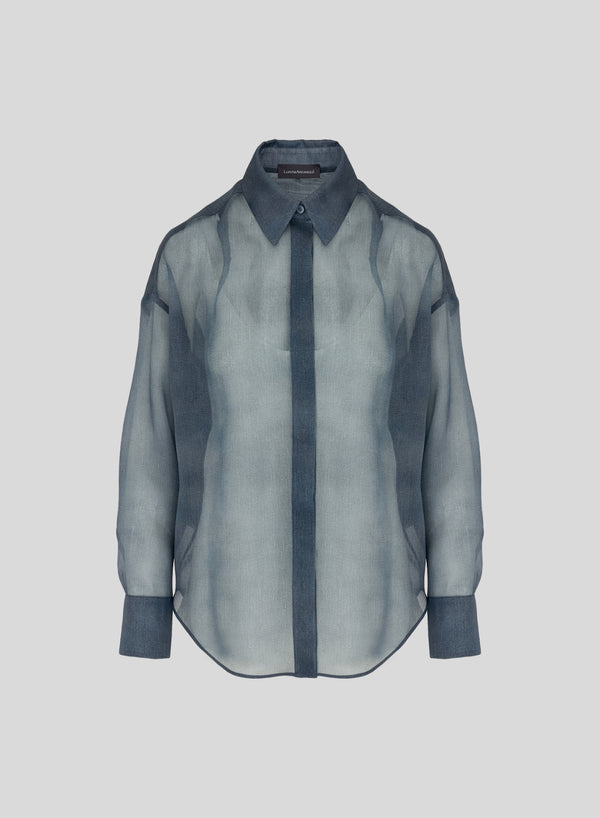 CAMICIA IN ORGANZA DI SETA EFFETTO DENIM