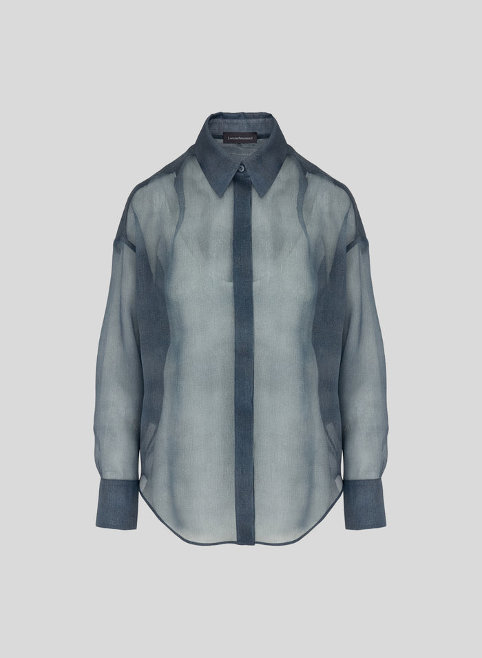 DENIM EFFECT SILK ORGANZA TOP