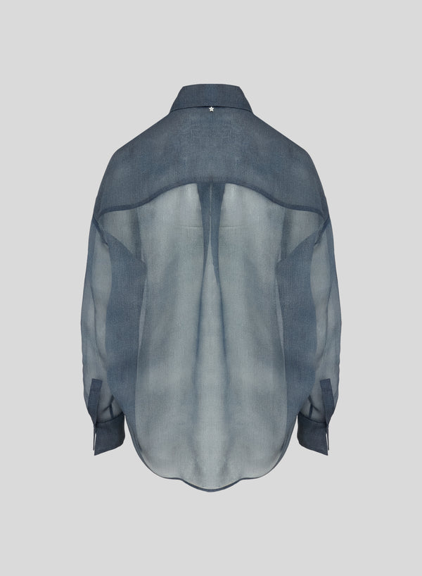 DENIM EFFECT SILK ORGANZA TOP