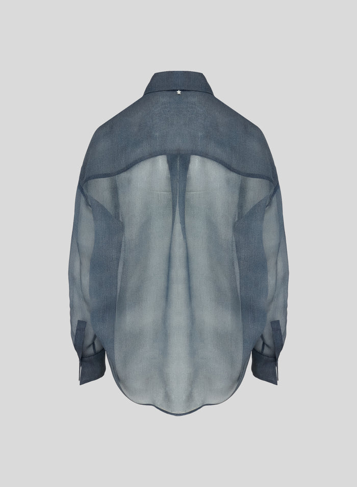 DENIM EFFECT SILK ORGANZA TOP