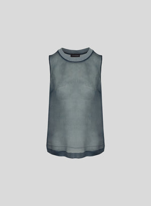 TOP IN ORGANZA DI SETA EFFETTO DENIM