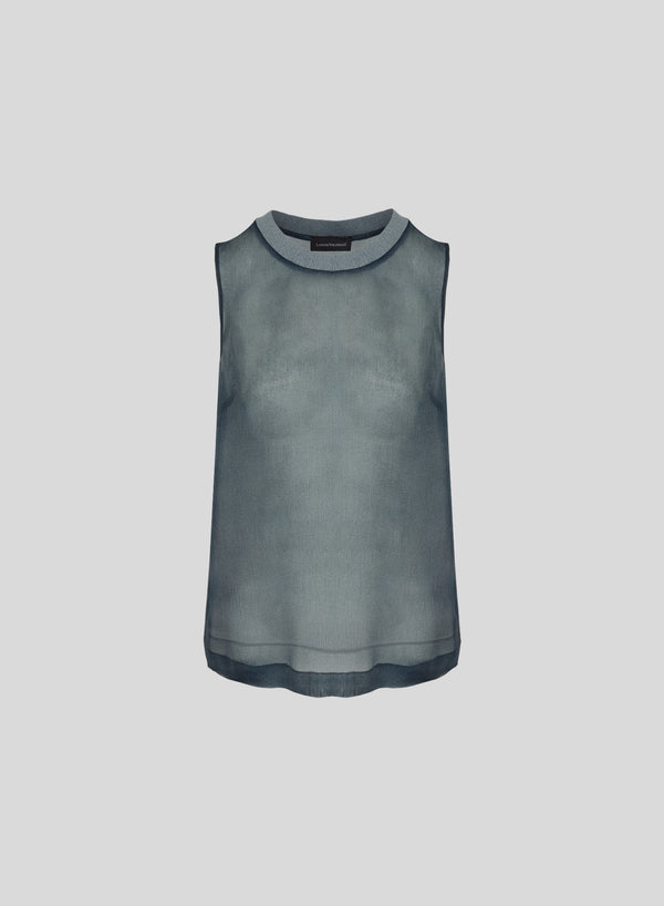 TOP IN ORGANZA DI SETA EFFETTO DENIM