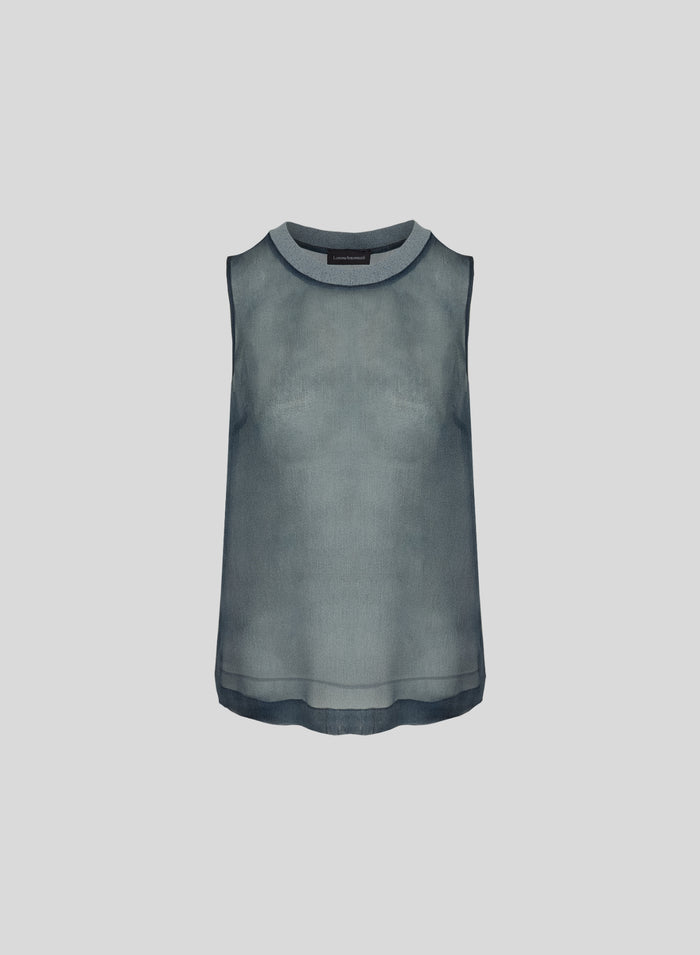 DENIM EFFECT SILK ORGANZA TOP