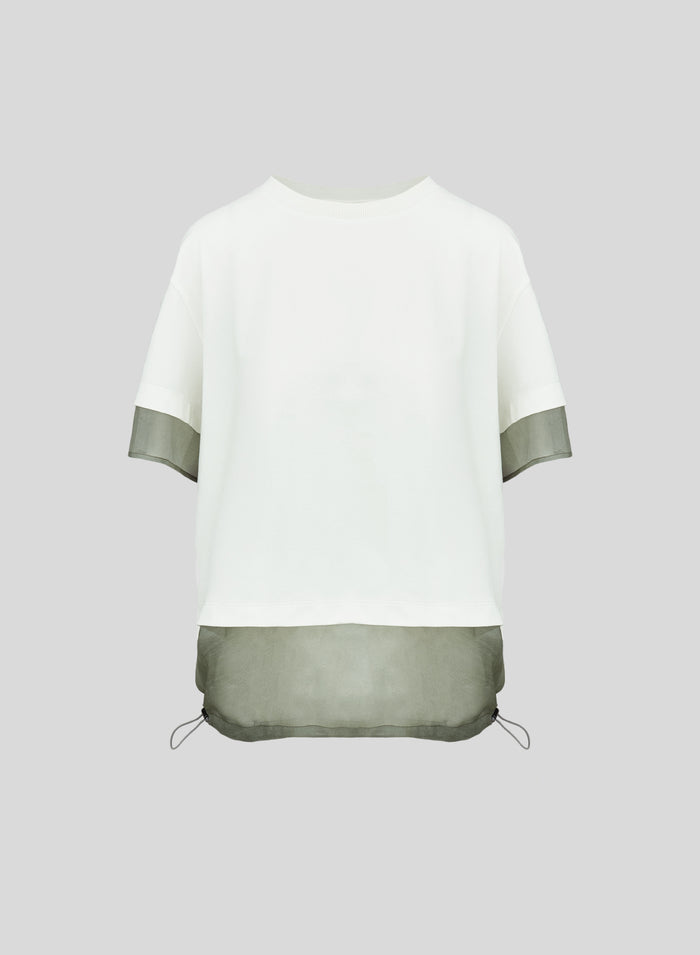 COTTON JERSEY T-SHIRT WITH SILK ORGANZA 