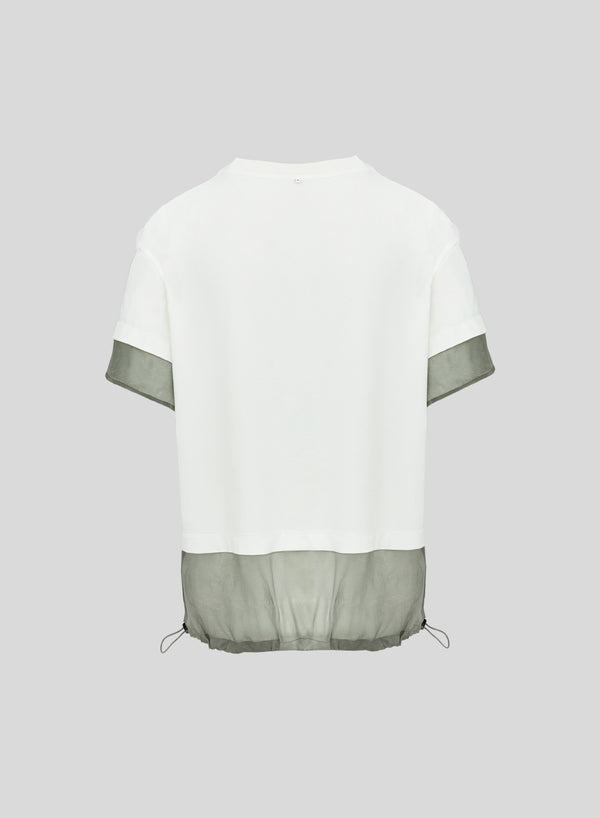 COTTON JERSEY T-SHIRT WITH SILK ORGANZA 