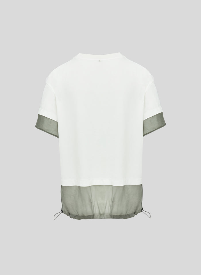 COTTON JERSEY T-SHIRT WITH SILK ORGANZA 