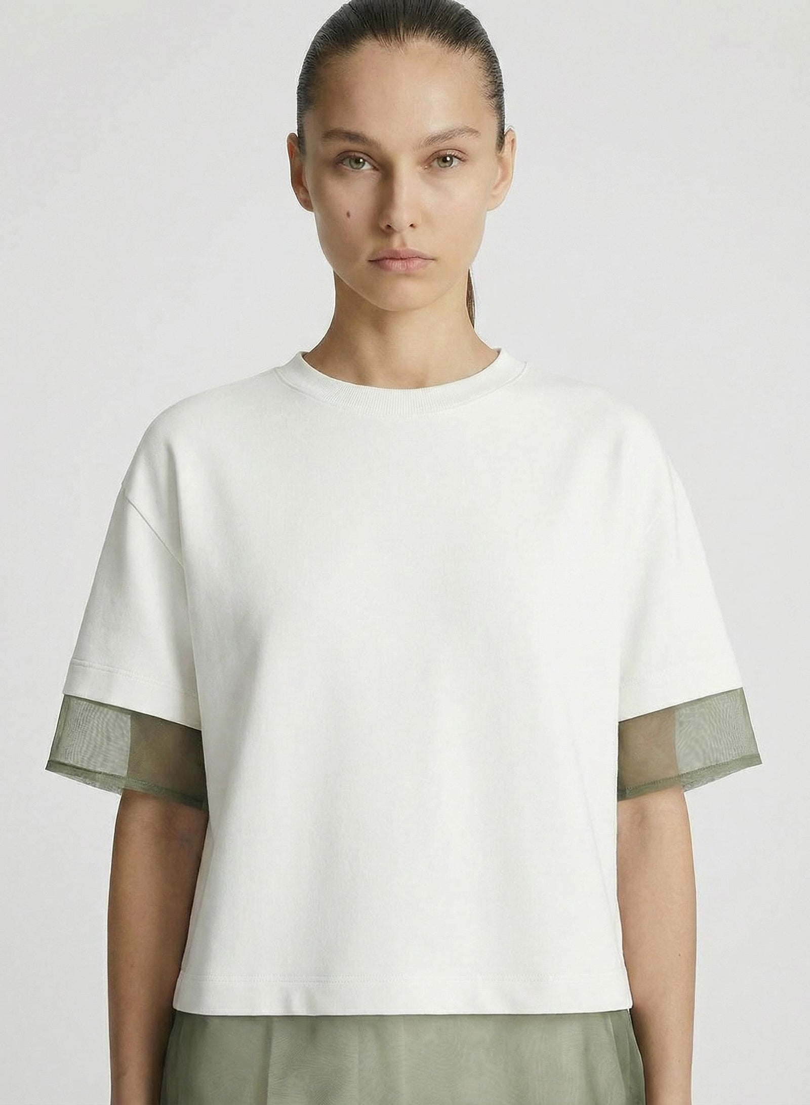 T-SHIRT IN JERSEY DI COTONE E ORGANZA DI SETA