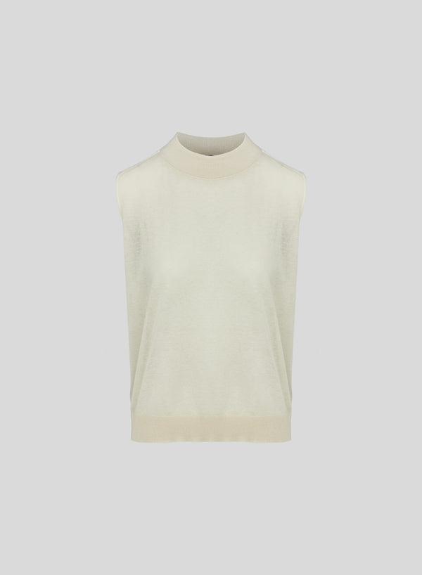 TOP SMANICATO IN MAGLIA E POPELINE DI COTONE