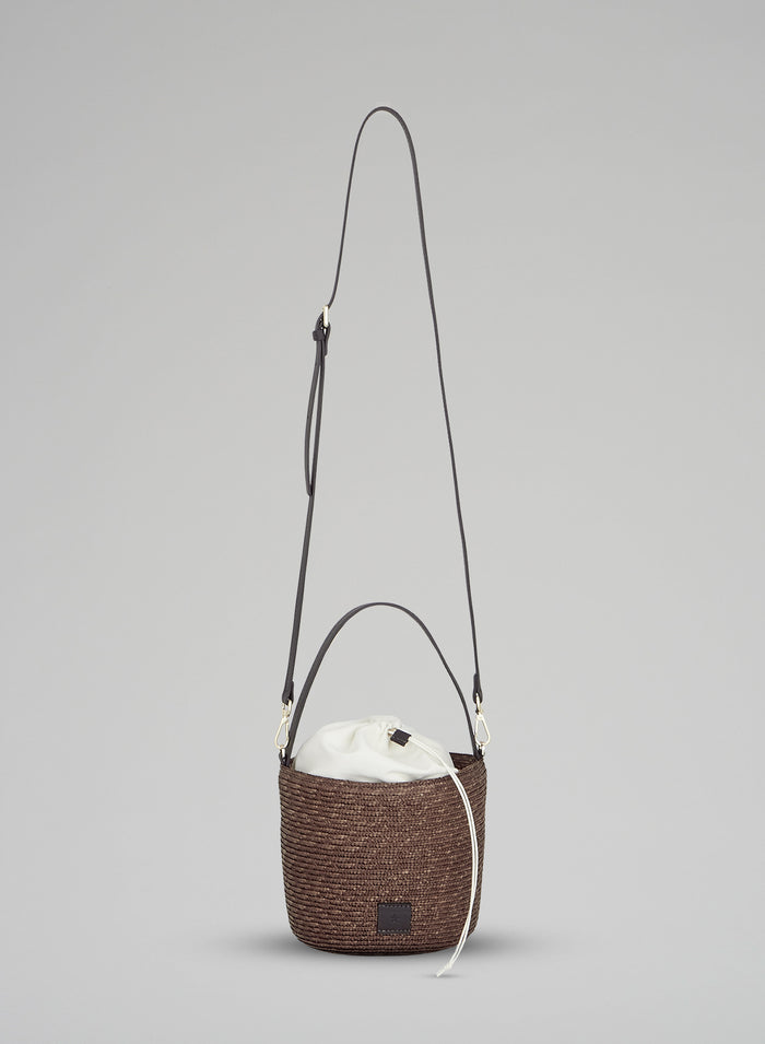 BORSA A SECCHIELLO IN RAFIA E PELLE