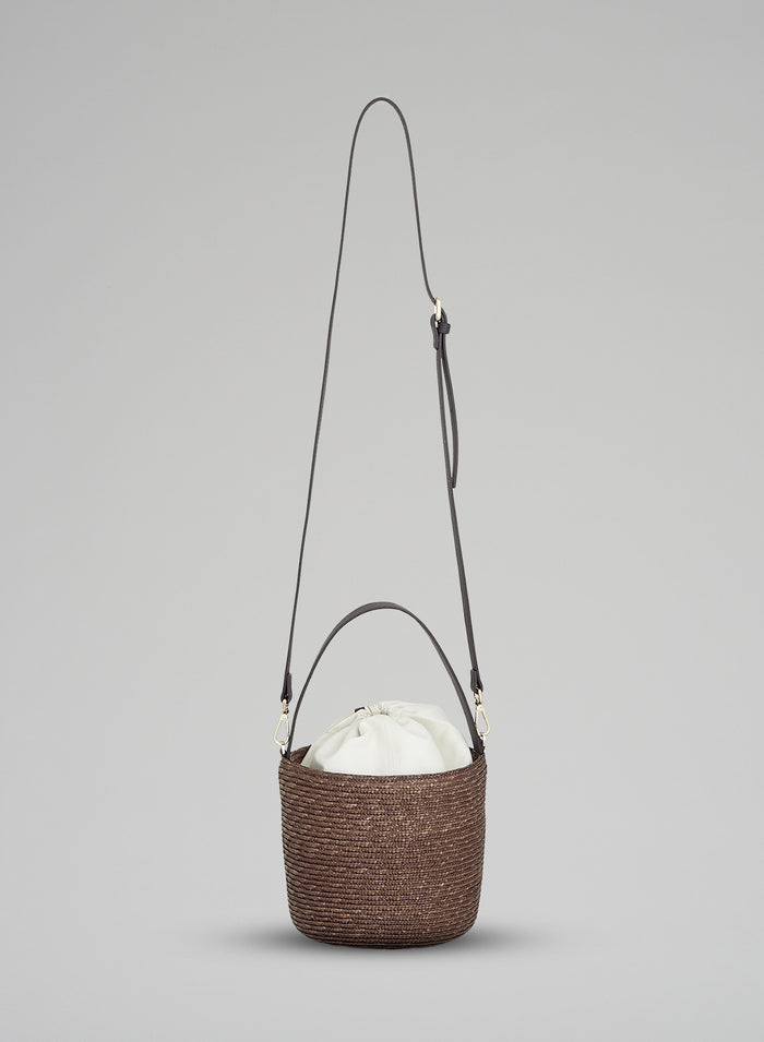 BORSA A SECCHIELLO IN RAFIA E PELLE