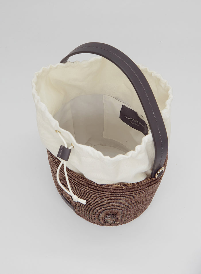 BORSA A SECCHIELLO IN RAFIA E PELLE