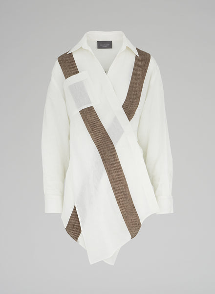 LORENA ANTONIAZZI(ロレーナアントニアッツィ)七分袖ポロシャツ(サイズS)(ホワイト) LINEN BLEND MAXI SHIRT