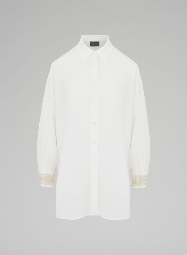 MAXI CAMICIA IN COTONE E SETA CON RICAMO
