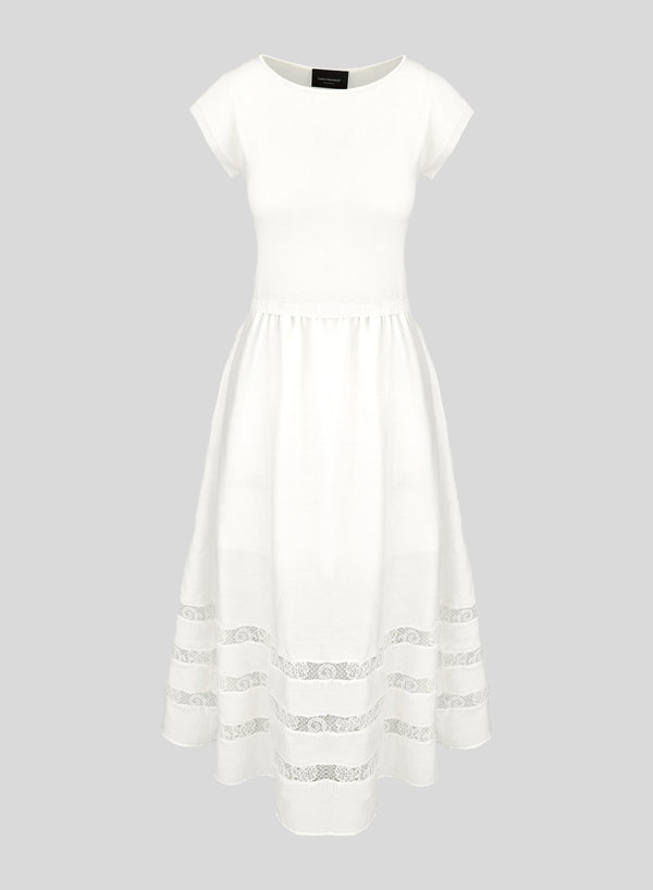 COTTON AND SILK MID-CALF DRESS WITH LACE DETAILS