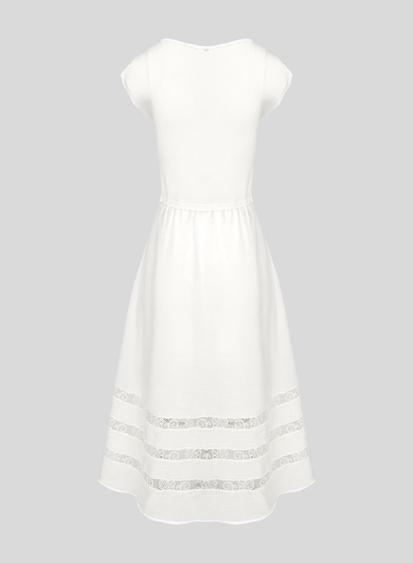 COTTON AND SILK MID-CALF DRESS WITH LACE DETAILS