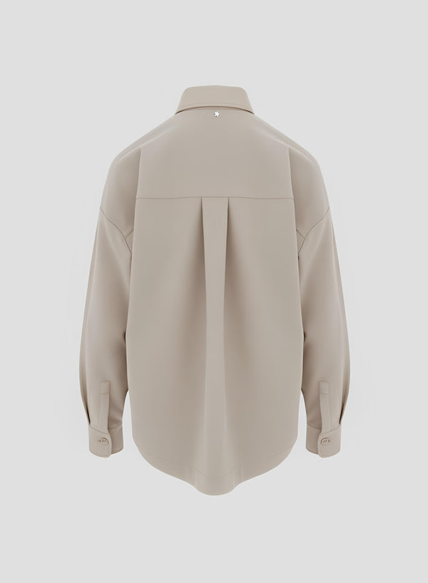 WOOL TWILL SHIRT WITH LEATHER COLLAR