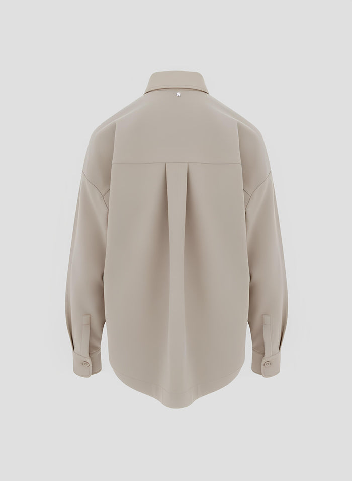 WOOL TWILL SHIRT WITH LEATHER COLLAR