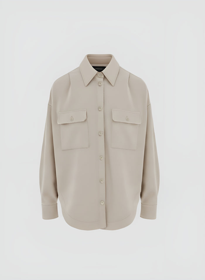 WOOL TWILL SHIRT WITH LEATHER COLLAR