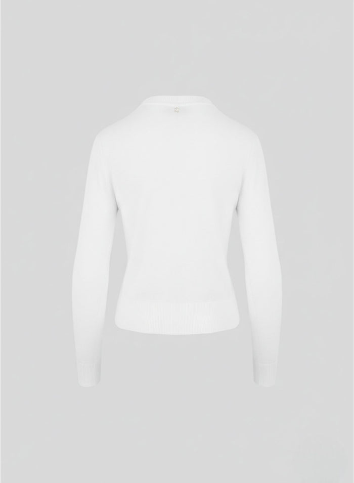 COTTON SWEATER WITH FRINGED RHOMBUS PATTERN