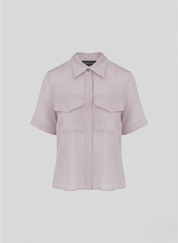 SILK BLEND TWILL CROPPED SHIRT