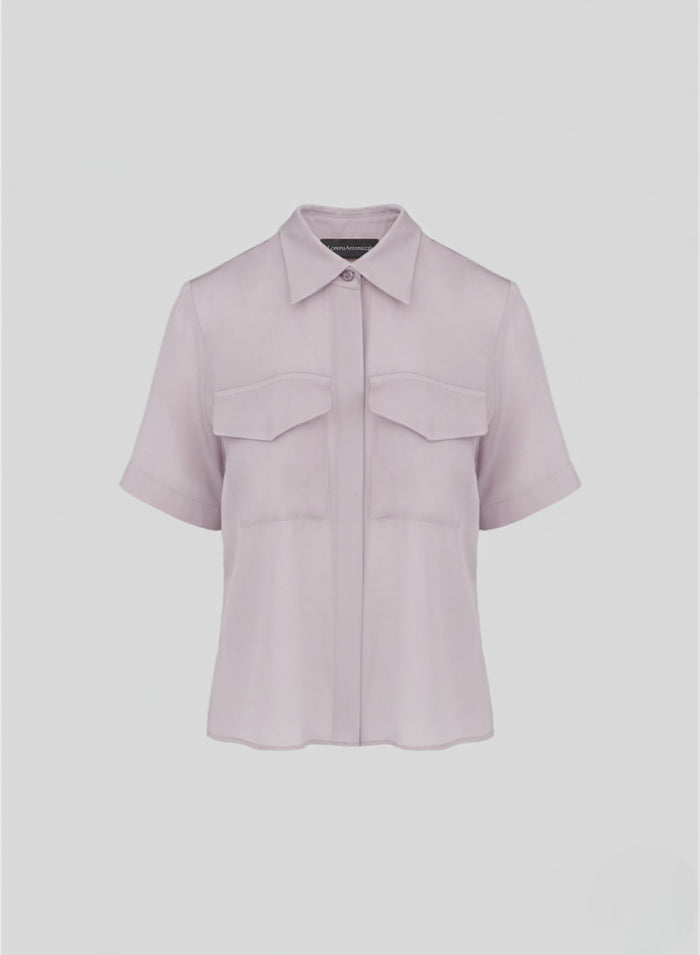 CAMICIA CROPPED IN TWILL DI MISTO SETA