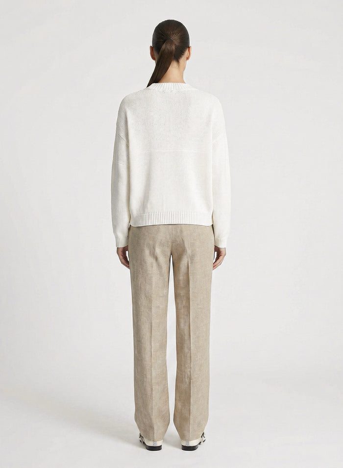 COTTON, LINEN AND SILK CREW NECK SWEATER WITH INTARSIA STAR DESIGN