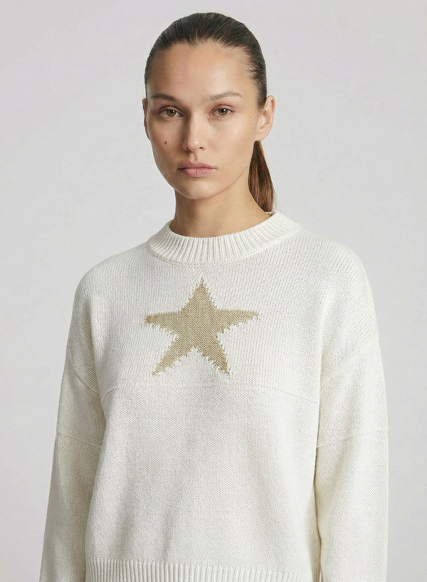 MAGLIA GIROCOLLO IN COTONE, LINO E SETA CON INTARSIO A STELLA